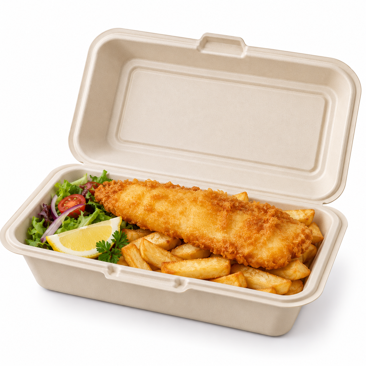 Food Box 9 x 6 Bagasse HB10 HP10 Open with Food